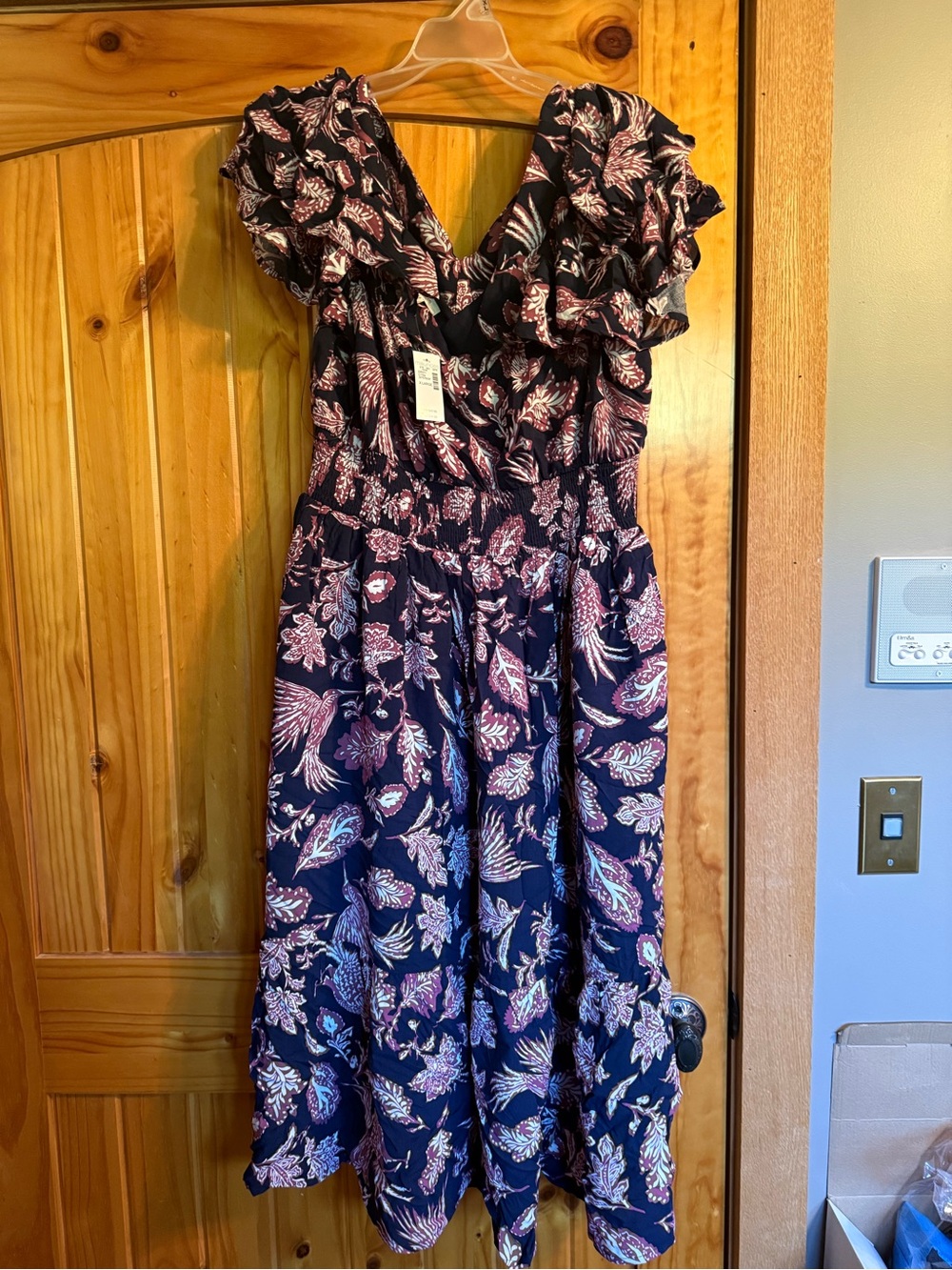 Maurices Navy Midi Dress with Pink Cream Floral Print
